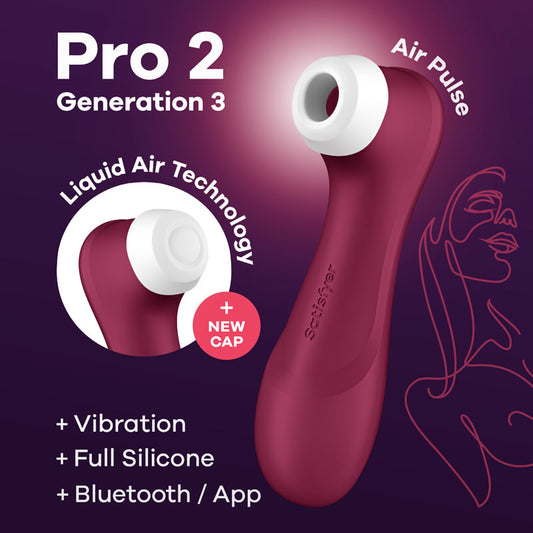 Satisfyer Pro 2 Generation 3 with App Control - Wine Red - Wine Red Touch-Free USB-Rechargeable Clitoral Stimulator