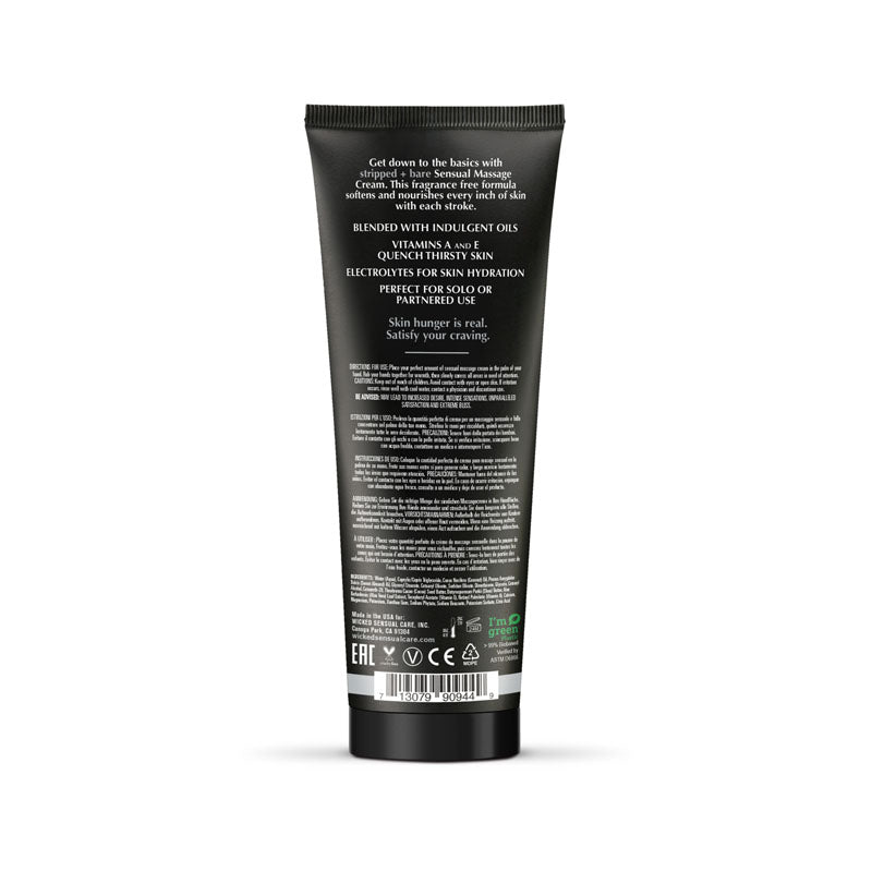 Wicked STRIPPED + BARE Sensual Massage Cream - Unscented Massage Cream - 120 ml Tube