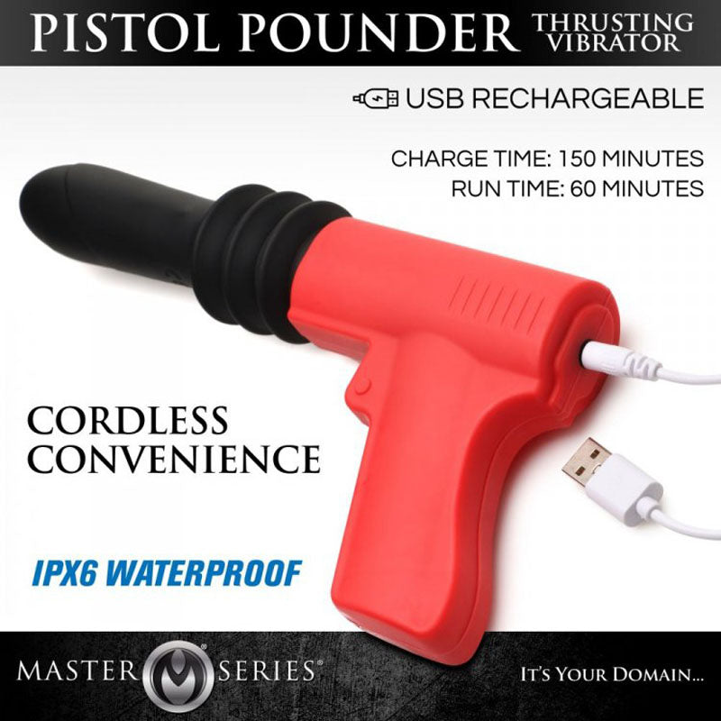 Master Series Pistol Pounder Thrusting Vibrator - Black/Red Thrusting Vibrator with Gun Handle