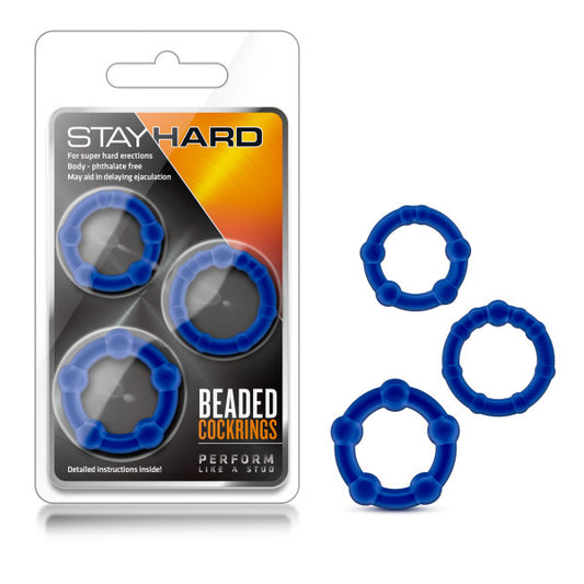 Stay Hard Beaded Cockrings - Blue Cock Rings - Set of  3 Sizes