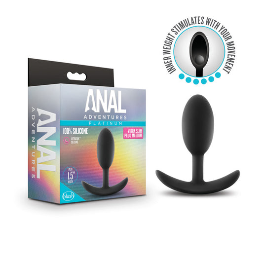 Anal Adventures Platinum Vibra Slim Plug - Black 10.1 cm Butt Plug with Internal Ball