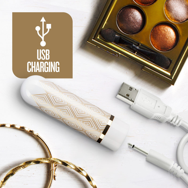 The Collection Glitzy Deco - White/Gold 6.4 cm (2.5'') USB Rechargeable Bullet