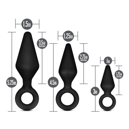 Anal Adventures Platinum Loop Plug Kit - Black Butt Plugs - Set of 3 Sizes