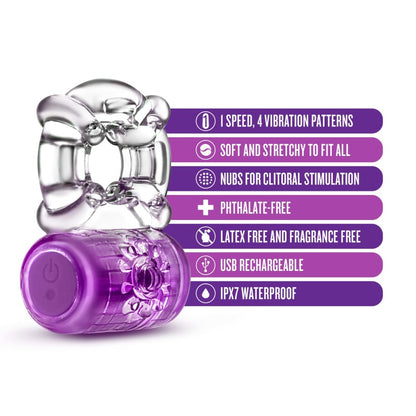 Play With Me Pleaser Rechargeable C-Ring - Purple - Purple USB Rechargeable Cock Ring