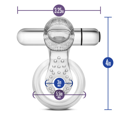 Stay Hard 10-Function Vibrating Tongue Ring - Clear Vibrating Cock & Ball Ring