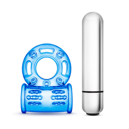 Stay Hard 10-Function Vibrating Bull Ring - Blue Vibrating Cock Ring