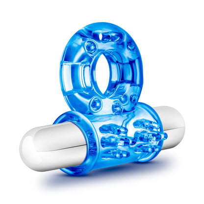 Stay Hard 10-Function Vibrating Bull Ring - Blue Vibrating Cock Ring