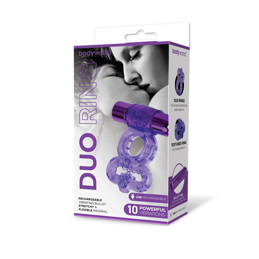 Bodywand Rechargeable Duo Ring - Purple USB Rechargable Vibrating Cock Ring