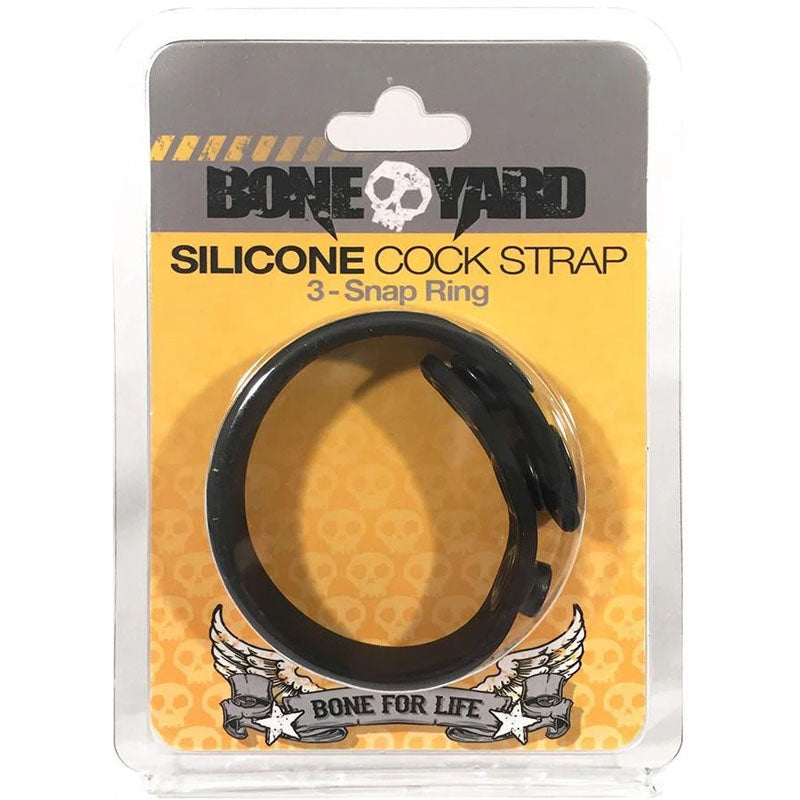 Boneyard Silicone Cock Strap Black - 3-Snap Adjustable Cock Ring