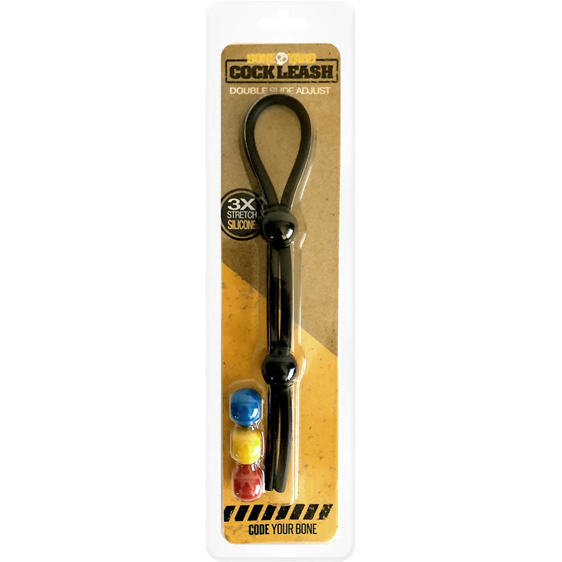 Boneyard Cock Leash Double - Black Adjustable Cock Lasso Ring