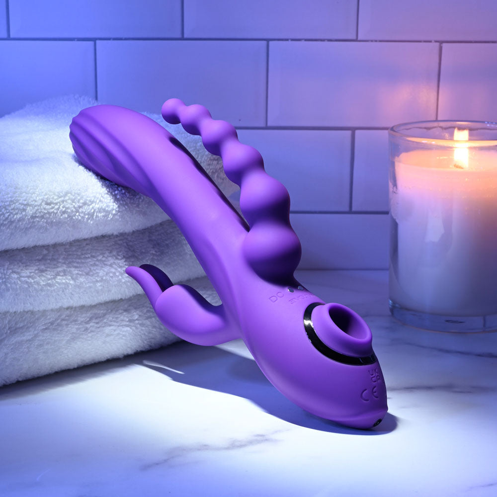 Evolved FOURGASM - Purple 21.9 cm USB Rechargeable Triple Vibrator with Suction