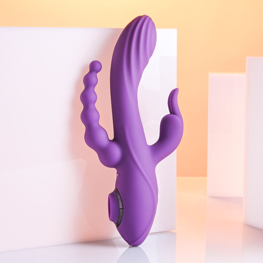 Evolved FOURGASM - Purple 21.9 cm USB Rechargeable Triple Vibrator with Suction