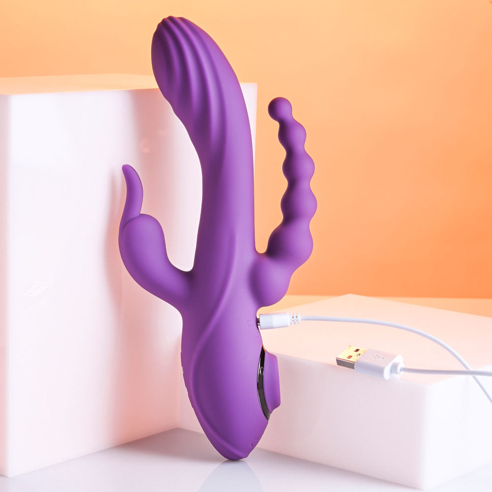 Evolved FOURGASM - Purple 21.9 cm USB Rechargeable Triple Vibrator with Suction