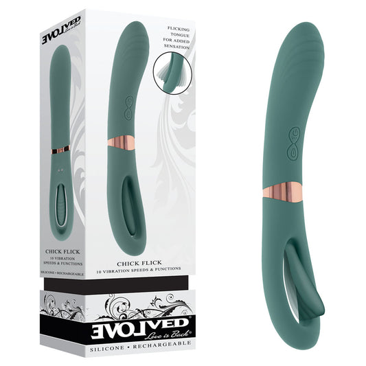 Evolved CHICK FLICK - Olive Green 24 cm USB Rechargeable Vibrator with Flicking Tip