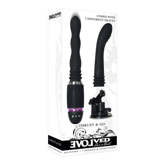 Evolved Thrust & Go - Black 15 cm USB Rechargeable Thrusting Vibrator with Interchangable Shafts