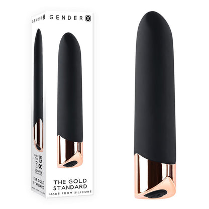 Gender X THE GOLD STANDARD - Black/Rose Gold 10 cm USB Rechargeable Bullet