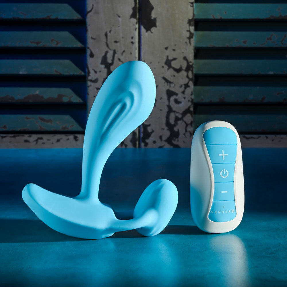 Gender X WEAR ME OUT - Blue 11.1 cm USB Rechargeable Wearable Vibrator with Wireless Remote