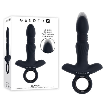 Gender X SLAYER - Black 20 cm USB Rechargeable Thrusting Vibrating Butt Plug