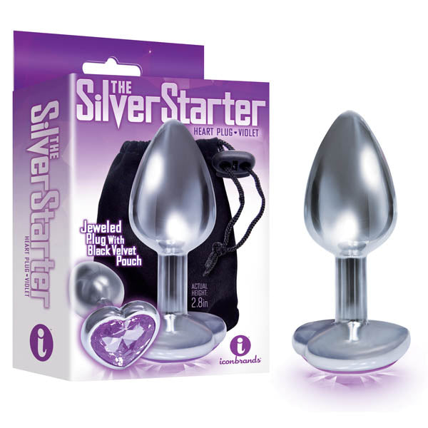 The Silver Starter - Silver 7.1 cm (2.8'') Butt Plug with Violet Heart Jewel