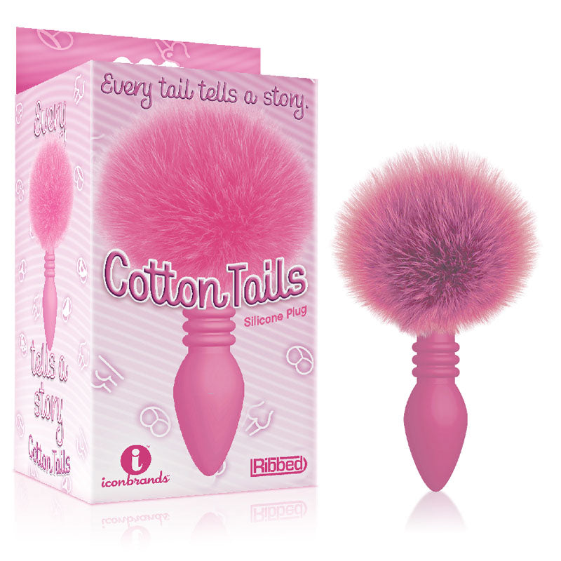 The 9's Cottontails, Ribbed Pink - Pink Butt Plug with Bunny Tail