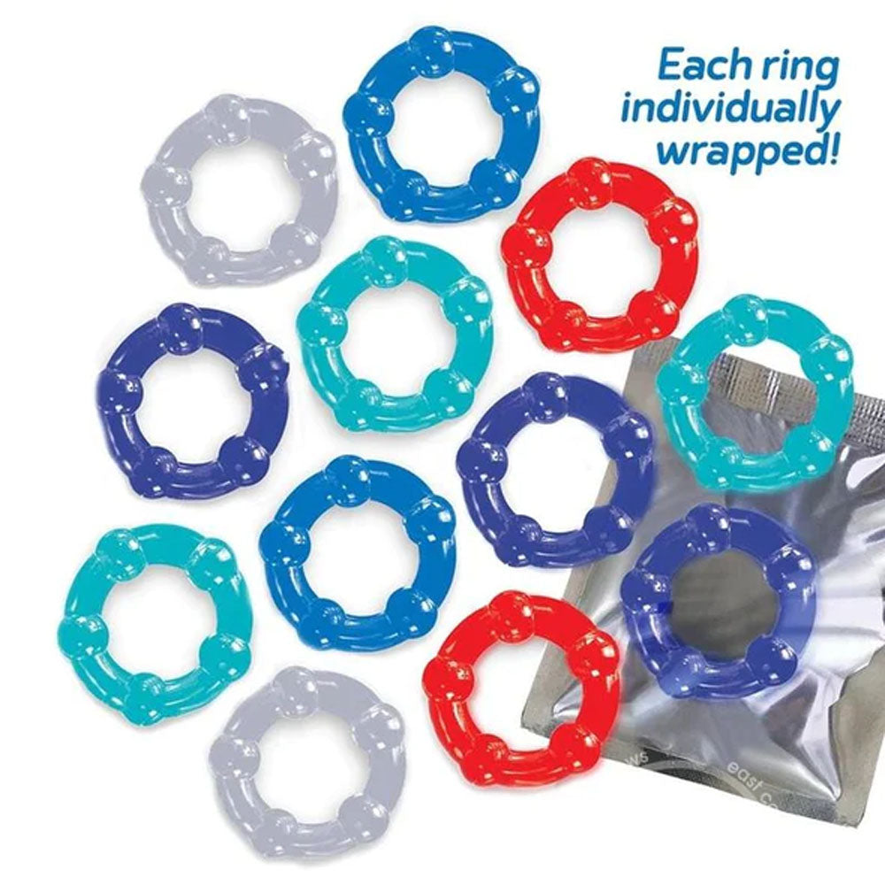 Baller's Dozen - Beaded - Individually Wrapped Cock Rings - Pack of 12