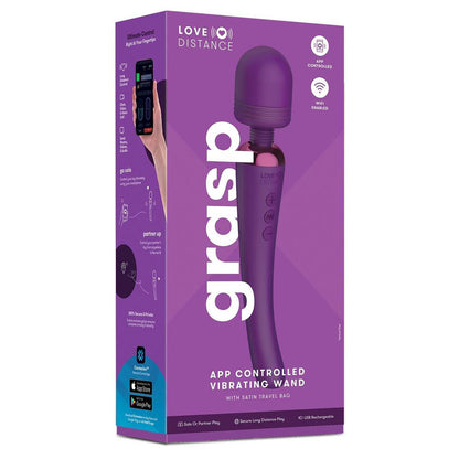 Love Distance GRASP - Purple 22.9 cm USB Rechargeable Massager Wand with App Control