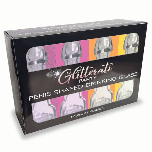 Glitterati Penis 6oz Drinking Glass Pack - 4 Pack