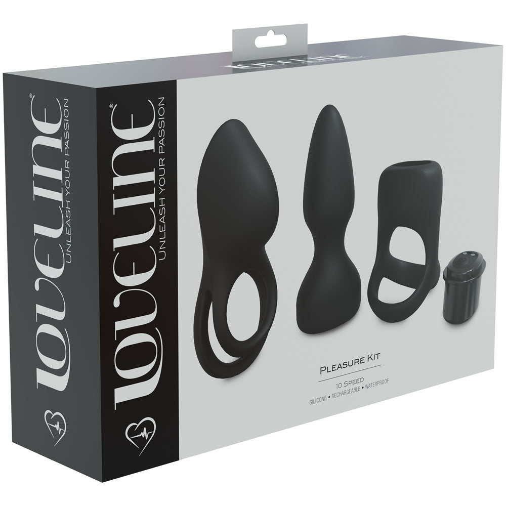 LOVELINE Pleasure Kit - Black - Black USB Rechargeable Male Kit - 3 Piece Set