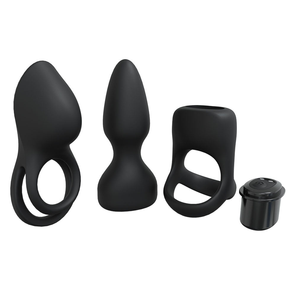 LOVELINE Pleasure Kit - Black - Black USB Rechargeable Male Kit - 3 Piece Set