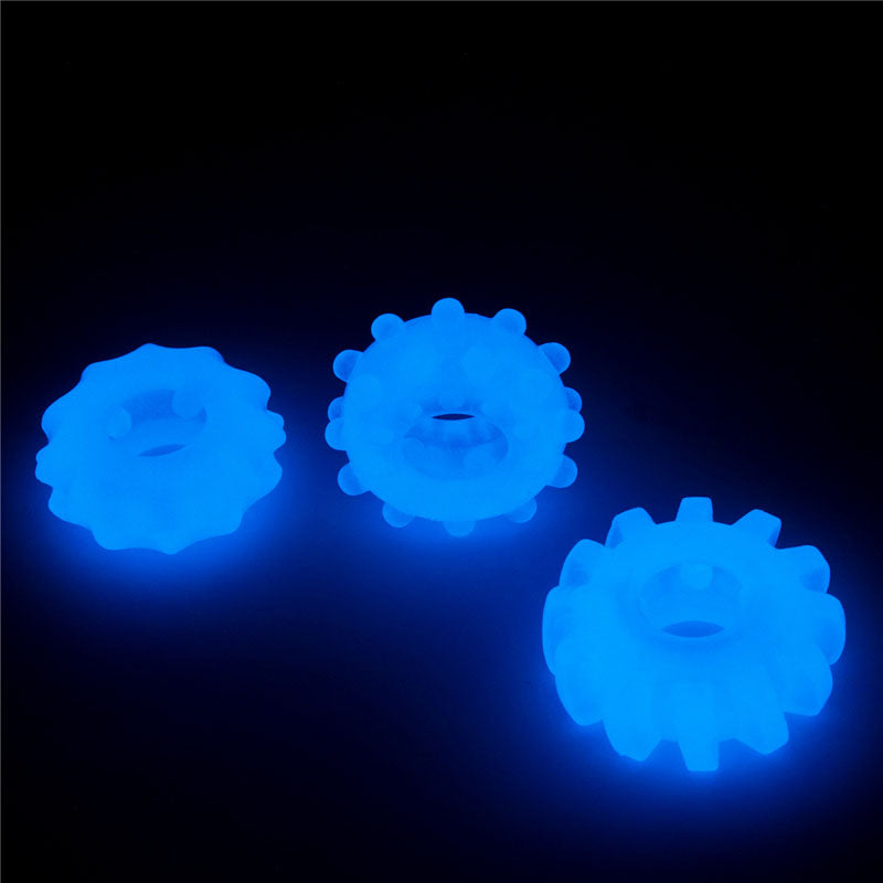 Lumino Play Penis Rings 3 Pack - Glow in the Dark Blue Cock Rings - Set of 3