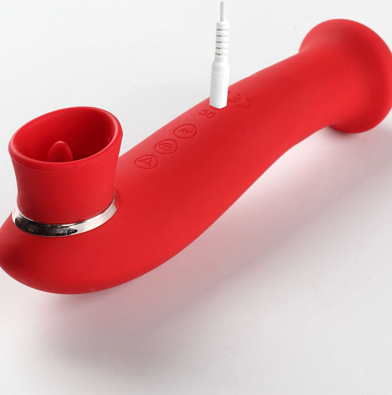 Maia Destiny - Red USB Rechargeable Suction Fluttering Tongue Vibrator Wand