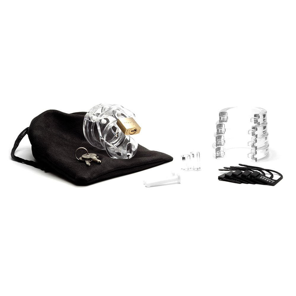 Mini-Me Black Chastity Cock Cage Kit - Clear - Clear 1.25 Inch Cock Cage Kit