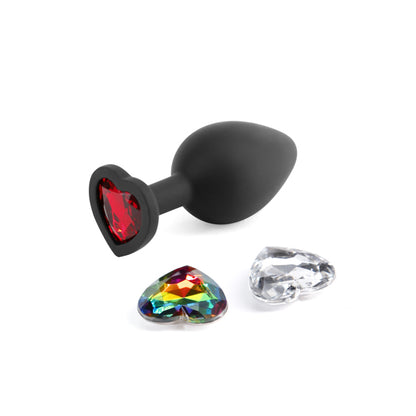 Glams Xchange Heart - Medium - Black Medium Butt Plug with Interchangeable Heart Gems