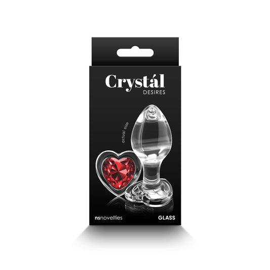 Crystal Desires - Red Heart - Medium - Clear Glass 8.4 cm Butt Plug with Red Heart Gem Base