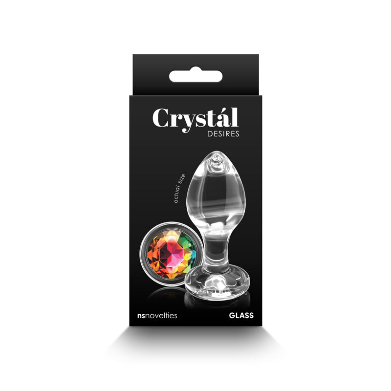 Crystal Desires - Rainbow Gem - Medium - Clear Glass 8.4 cm Butt Plug with Rainbow Gem Base