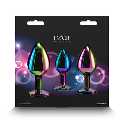 Rear Assets Trainer Kit - Multicolour - Rainbow Heart - Multi Coloured Metallic Butt Plugs with Rainbow Hearts - Set of 3 Sizes