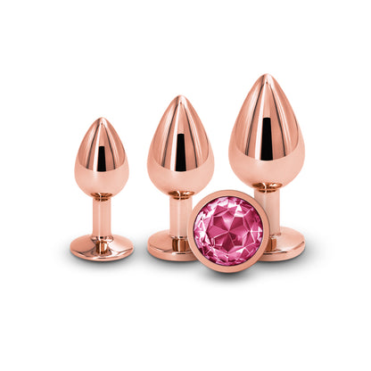 Rear Assets Trainer Kit - Rose Gold - Pink - Rose Gold Metallic Butt Plugs with Pink Gems - Set of 3 Sizes