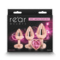 Rear Assets Trainer Kit - Rose Gold - Pink Heart - Rose Gold Metallic Butt Plugs with Pink Hearts - Set of 3 Sizes