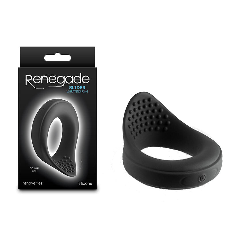 Renegade Slider - Black - Black USB Rechargeable Vibrating Cock Ring