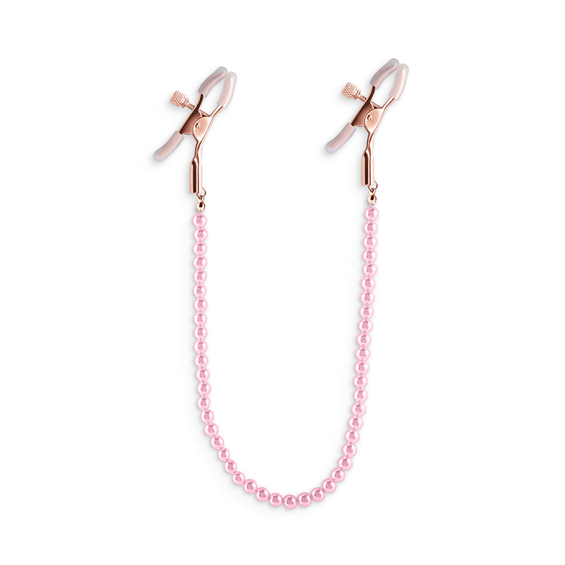 Bound Nipple Clamps - DC1 - Pink - Gold Nipple Clamps with Pink Pearl Chain