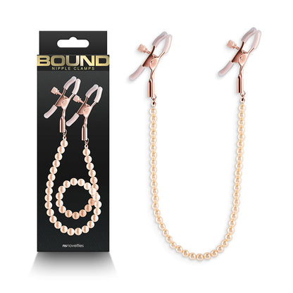 Bound Nipple Clamps - DC1 - Rose Gold - Rose Gold Nipple Clamps with Gold Pearl Chain