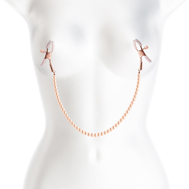 Bound Nipple Clamps - DC1 - Rose Gold - Rose Gold Nipple Clamps with Gold Pearl Chain