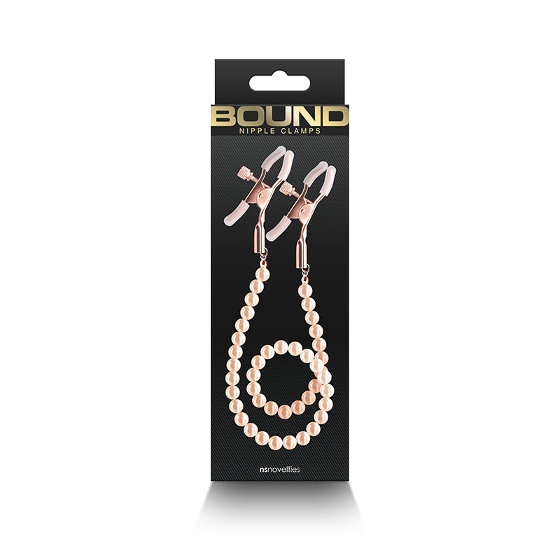 Bound Nipple Clamps - DC1 - Rose Gold - Rose Gold Nipple Clamps with Gold Pearl Chain