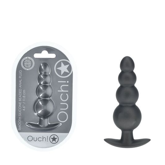 OUCH! Beaded Anal Plug - Gun Metal - Gun Metal Grey 11.7 cm Butt Plug