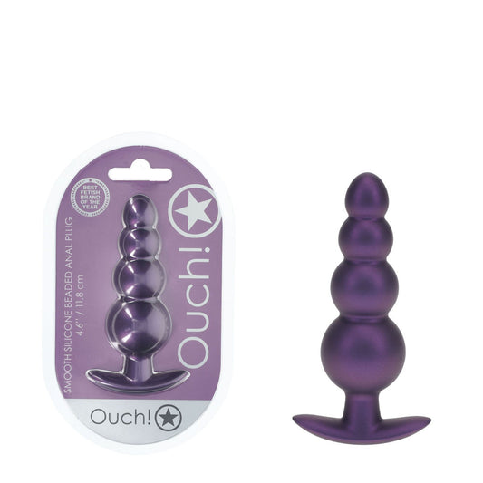 OUCH! Beaded Anal Plug - Metallic Purple - Metallic Purple 11.7 cm Butt Plug