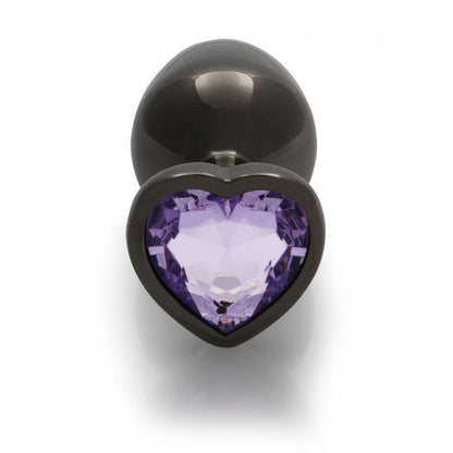 OUCH! Heart Gem Gunmetal Butt Plug - Medium - Gunmetal 8 cm Medium Butt Plug with Heart Gem Base