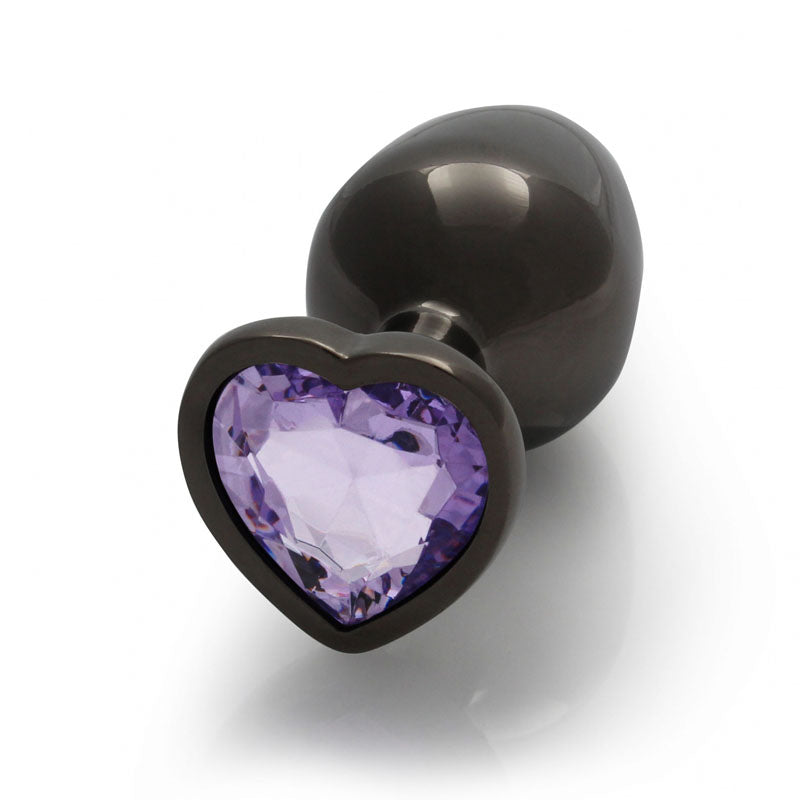 OUCH! Heart Gem Gunmetal Butt Plug - Medium - Gunmetal 8 cm Medium Butt Plug with Heart Gem Base