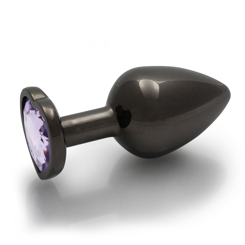 OUCH! Heart Gem Gunmetal Butt Plug - Medium - Gunmetal 8 cm Medium Butt Plug with Heart Gem Base