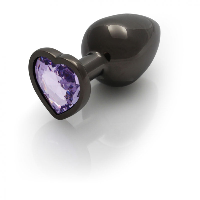 OUCH! Heart Gem Gunmetal Butt Plug - Large - Gunmetal 9.3 cm Large Butt Plug with Heart Gem Base