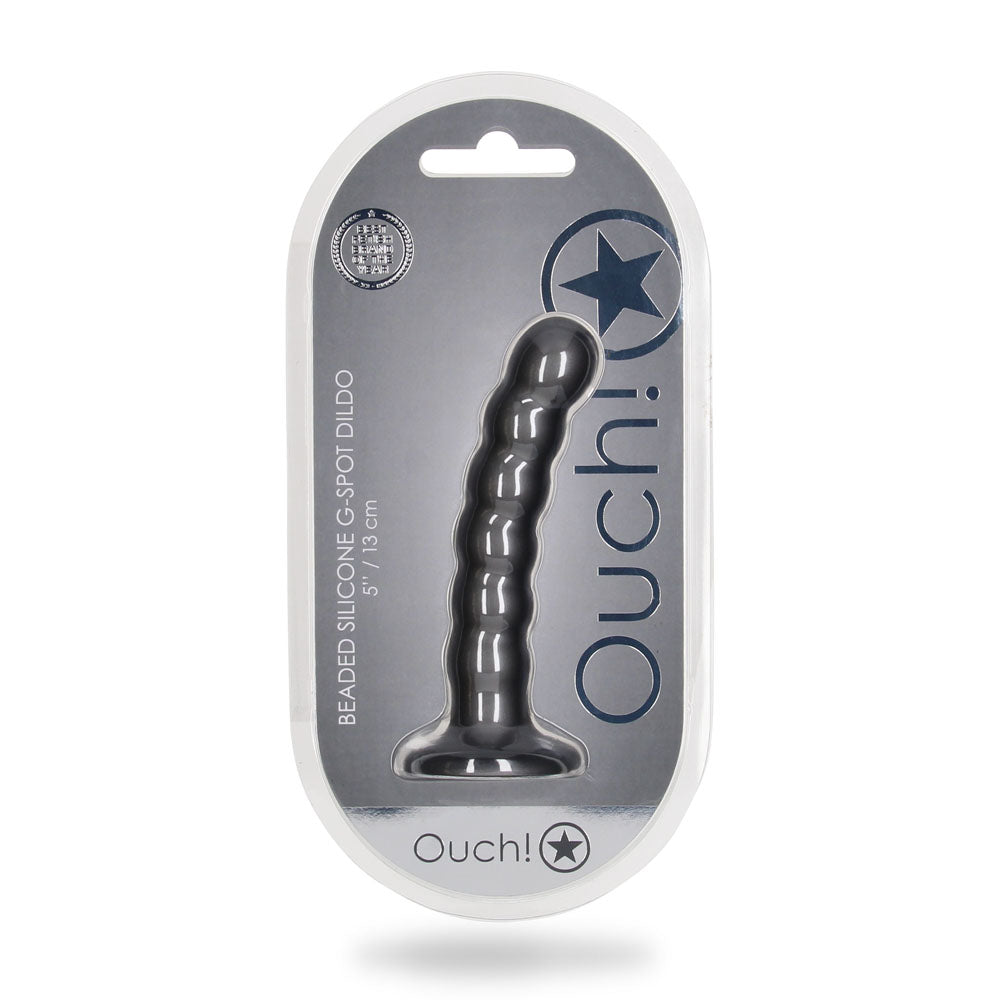 OUCH! Beaded Silicone G-Spot Dildo - 5'' / 13cm - Gunmetal 13 cm Dildo